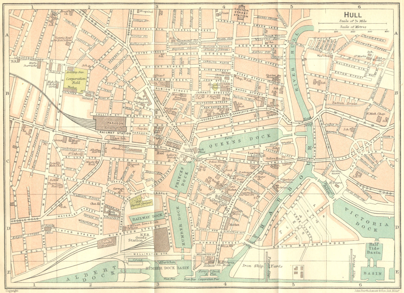 YORKS. Hull Town Plan 1924 old antique vintage map chart